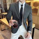 Bonsir British Style Plaid Suit Jacket For Men New Business Casual Slim Blazer Formal Wedding Party Suit Dress Coats Men Clothing