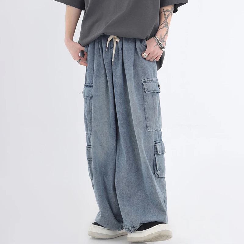 Bonsir Baggy Cargo Jeans Men Oversize Wide Leg Denim Trousers Male Cargo Pants Japanese Casual Loose Streetwear Hip Hop