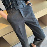 Bonsir Winter Thickened Woolen Suit Pant Mens Casual Straight Trousers Korean Classic Fashion Business Formal Office Social Suit Pants