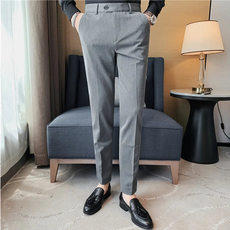 Bonsir Autumn Winter New Embroidered Business Formal Pants Men Fashion Wedding Slim Fit Trousers High Quality Solid Social Suit Pants