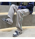 BONSIR  -  Autumn White Casual Pants Men Spliced straight Wardrobe Trousers Hong Kong Style High Street Wide-leg Sports Trousers