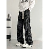 BONSIR  -  Beige Casual Pants Men Fashion Retro Straight Pants Men Streetwear Hip-hop Loose Tie Dye Pants Mens Vintage Trousers M-3XL