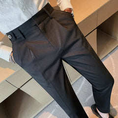 Bonsir Autumn Winter High Quality Solid Casual Pants Men Belt Design Slim Fit Trousers Formal Office Business Social Party Suit Pants