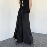 Bonsir Mens Japanese Dark Knight Style Skirt Pant Essential Couples Retro High-Waisted Double-Layer Wide-Leg Slit Casual Pants For Men