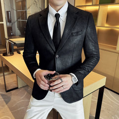 Bonsir Vintage Suede Line Striped Fashion Suit Jacket New High-end Luxury Business Office Slim Fit Social Wedding Party Dress Coat