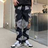 Bonsir Y2K Streetwear Baggy Ripped Stacked Jeans Pants Men Straight Kanye Old Hip Hop Denim Trousers