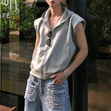 Bonsir Men Y2k Street Zipper Cardigan Hooded Vest Fashion Design Sleeveless Sweater Top Summer Plus Size Sports Casual Trend Streetwear