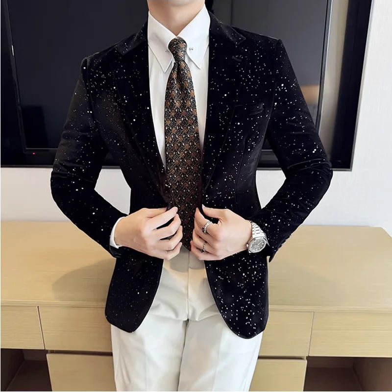 Bonsir Luxury Velvet Bronzing Suit Jackets Men High Quality Slim Fit Business Elegant Blazer Coat Homme Formal Social Prom Tuxedo 4XL-M