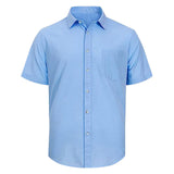 BONSIR  -  Men's 100% Cotton Short-Sleeve Shirt – Lightweight & Breathable Button-Beach Vacation, Casual Navy Blue Top with Chest Pocket