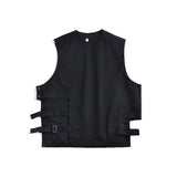 BONSIR  -  Men's Autumn Work Vest Personalized Loose Sleeveless Jacket Shoulder Solid Color Hip Hop Male Vintage Tops