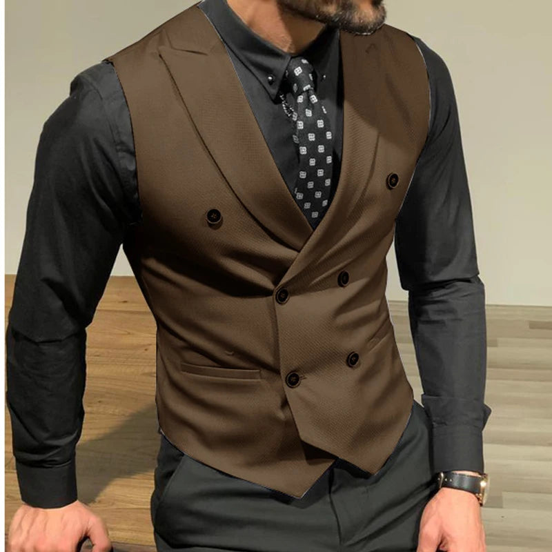 Bonsir Men Vest Burgundy With Double Breasted Slim Fit Groomsmen Waistcoat For Wedding Business Banquet Work Male Coat