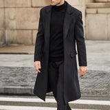 Bonsir Fashion Male Thick Notch Collar Woolen Coats Long Sleeve Midi Jackets Clothing Streetwear Vintage Solid Buttoned Blazer Jackets