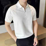 Bonsir Summer Waffle Ice Silk Solid Men Polo Shirts Fashion Zipper Design Lapel High Elasticity Casual T-shirt Streetwear 4XL-M