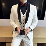 Bonsir New Men Suit Formal Business Work Wedding Stage Tuxedo Fashion Men Slim Social Formal Suit 3 Pcs Set (Jacket + Vest + Pant)