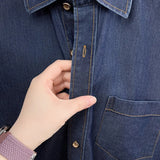 BONSIR  -  100% Cotton Unisex, Long Sleeve Denim Shirt, Bright Line Design Casual Solid Color Shirt Coat, Loose Shirt