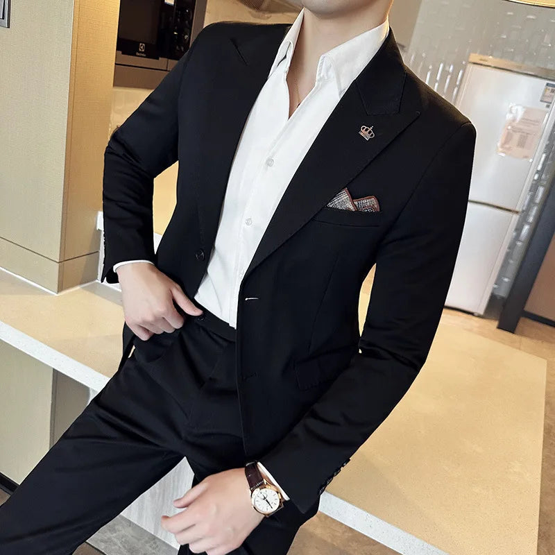 Bonsir (Jacket+Pant) Luxury Men Slim Fit Business Suits 2-Piece High Quality Italian Style Wedding Social Party Tuxedo Men Clothing