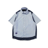 BONSIR  -  Striped Contrasting Color Men's Short Sleeved Shirt Japanese Lapel Versatile Male Blouse Summer Thin Loose Casual Top