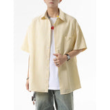 BONSIR  -  Oxford spinning blue and white shirt men's short sleeve Japanese coat high sense shirt students summer