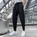 Bonsir Summer Elastic Waist Drape Suit Pants Men Business Office Casual Pants Male Fashion Loose Social Party Formal Trousers