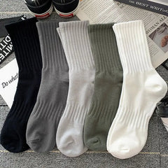 Bonsir New 5 Pairs Cool Men Black White Warm Socks Set Autumn Winter Male Solid Color Sport Short Socks For Men