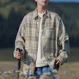 BONSIR  -  American Men's Spring and Autumn Plaid Shirts, Handsome and High-End Long-Sleeved Shirts, Trendy and Versatile Loose Tops