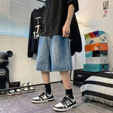 Bonsir Mens Y2k Casual Sports Denim Shorts 2024 Spring Summer New Genderless Streetwear Simple Solid Color Loose Jeans with Belt Unisex
