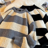 BONSIR  -  Thicken Striped Pullovers Men Autumn Winter Sweater Pullover Knit Sweatshirt Casual Tops Round Neck Long Sleeve Bottoming Shirt