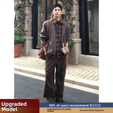 BONSIR  -  American Retro Spliced Knitted irt Collar Cardigan for Men Early Autumn Casual Sle Stand Fit Long Sve Plaid Pattern