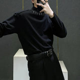 Bonsir Mens Y2k Metal Decoration Casual T-Shirt Spring Streetwear Niche Harajuku Luxury Campus Designer Long Sleeve Top Men'S New