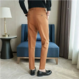 Bonsir Autumn Mens Fashion Embroidered Trousers Korean Business Dress Solid Suit Pant Formal Office Social Slim Fit Casual Suit Pants