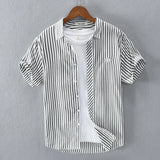 BONSIR  -  New Summer Men's Short Sleeve Shirt Fashion Thin Loose Half Sleeve Casual Youth Stripe Shirt Tops