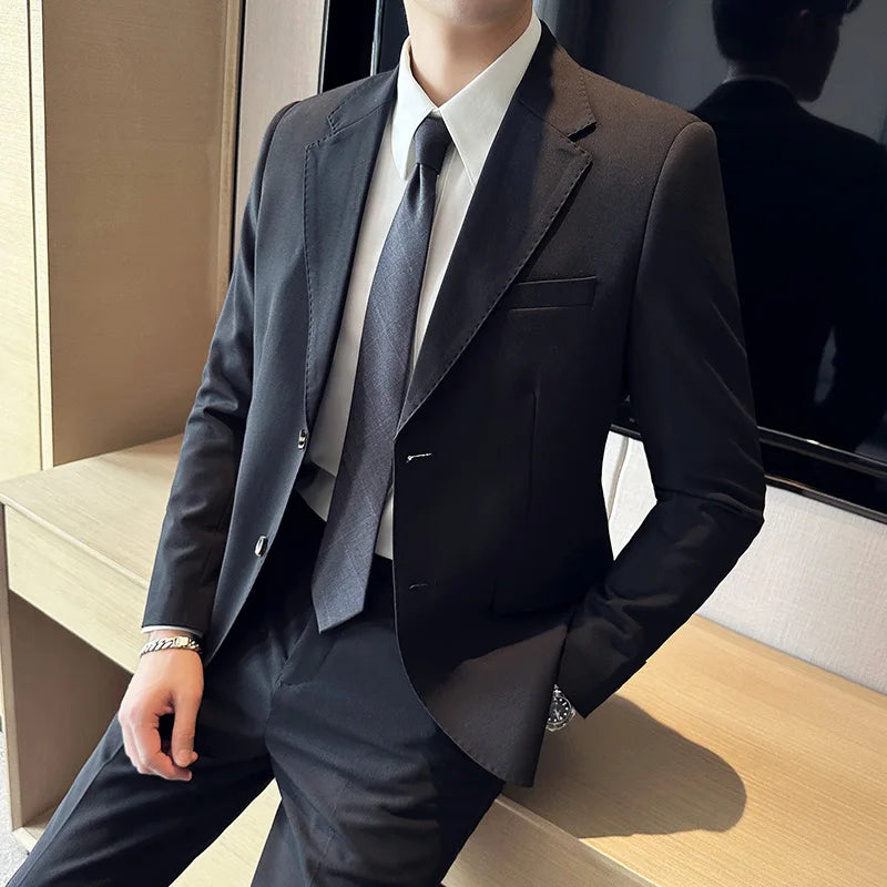 Bonsir (Jacket+Pants) Men's Elegant Fashion Slim Fit Suits Formal Business Wedding Tuxedos Casual Gentleman Solid Dress Suit 2 Pieces