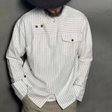 BONSIR  -  New spring and autumn shirt striped casual long-sleeved men's versatile trendy wasteland style fashionable handsome couple shirt