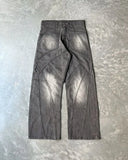 Bonsir American Hip Hop High Street Streetwear Heavy Industry Jeans Striped Washed Wide Leg Pants Retro Distressed Straight Leg Pants