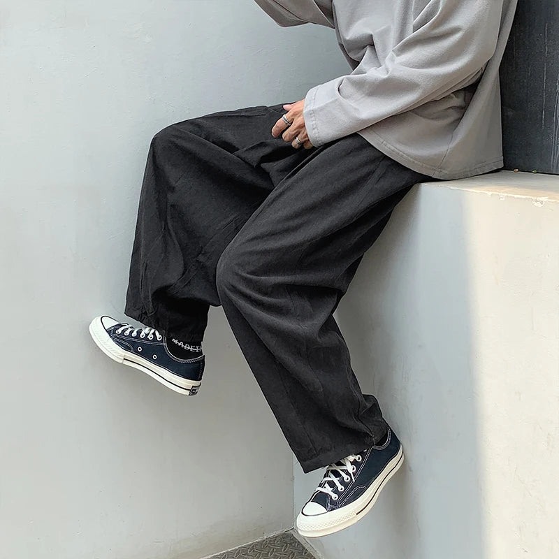 Bonsir New Spring Men Lantern Cargo Pants Casual Trousers Couple Wide Leg Joggers Straight Solid Color Baggy Oversize Pants Sweatpants