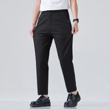BONSIR  -  Spring Summer Thin Ice Silk Suit Pants Men's Business Straight Slim High Elastic Ankle Length Casual Pants Male