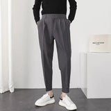 BONSIR  -  Men Casual Pants Elastic Waist Small Feet Korean Fashion Slim Pleated Tapered Male Blazer Pants Trousers Streetwear