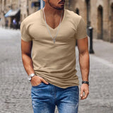BONSIR  -  New Cotton Men T-shirt V-neck Fashion Design Slim Fit Soild T-shirts Male Tops Tees Short Sleeve T Shirt For Men