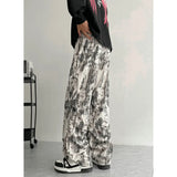 BONSIR  -  Beige Casual Pants Men Fashion Retro Straight Pants Men Streetwear Hip-hop Loose Tie Dye Pants Mens Vintage Trousers M-3XL