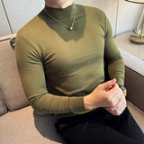 Bonsir 11 Color Autumn Winter Half Turtleneck Stretch T-shirt High Quality Slim Fit Casual Long Sleeved Cotton Tee Men Clothing 4XL-M