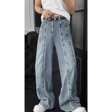 BONSIR  -  summer new style American retro splicing design three-dimensional scimitar versatile loose denim trousers