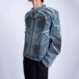 Bonsir Mens Biker Tassel Raw Edge Jacket Autumn Streetwear American Retro Personality Youth Casual Washed Denim Jacket Men'S Clothing