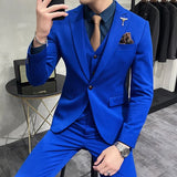 Bonsir Brand New Royal Blue Casual Mens Suit Costume Wedding Suits For Men Slim Fit Groom Suits Wedding Tuxedos Blazer+Pants +Vest