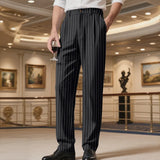 BONSIR  -  New American Style Business Striped Men Suit Pants Light Luxury Leisure Linen Straight Pants Urban Fashion High Quality Trousers