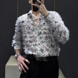 Bonsir Mens Shirt Butterfly Raw Edge Fringe Shirt Autumn Streetwear Niche Campus Performance Casual Long Sleeve Top Men'S Clothing