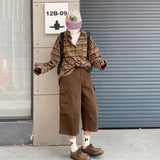 BONSIR  -  Summer Cotton Casual Pants Men Retro Cargo Pants Men Japanese Streetwear Hip-hop Loose Wide Leg Pants Men Cropped Trousers