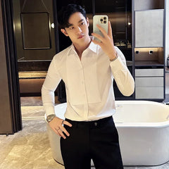 Bonsir Groom Wedding Party Dress Shirt Men's Fashion Pleated Design Slim Fit Shirt Men Formal Long Sleeved Social Business Tailcoat