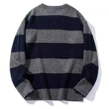 BONSIR  -  Autumn Men's O-Neck Striped Sweater Casual Men Warm Cashmere Knitted Pullover Men Classic Loose Knitwear Sweaters Clothing