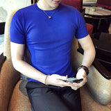 Bonsir Top Quality Summer Thin Short Sleeved Knitwear T-shirt Men Clothing Solid Color Slim Fit O-Neck Tee Shirt Streetwear 3XL-M