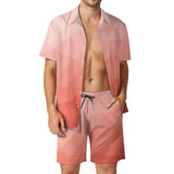 BONSIR  -  Ombre Print Men Sets Neon Orange Pink Casual Shorts Vacation Shirt Set Summer Hawaii Design Suit Short Sleeve Oversized Clothing
